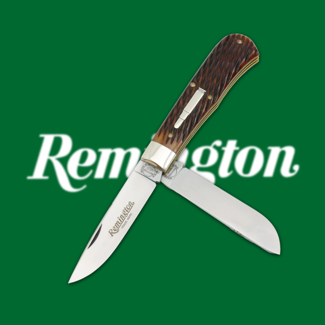 A folding knife with a wooden handle on a green background.