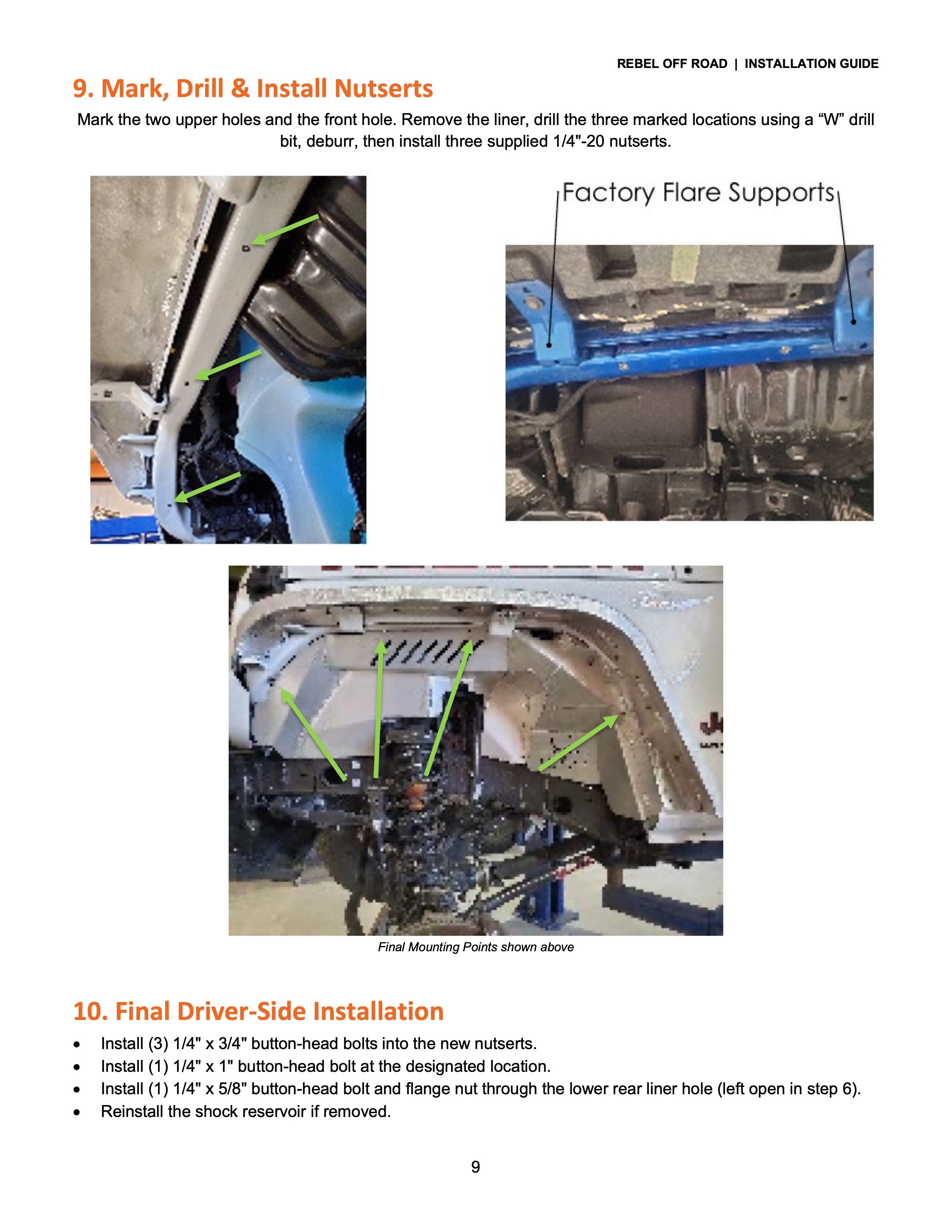 Instructions for vehicle installation with labeled parts and diagrams.