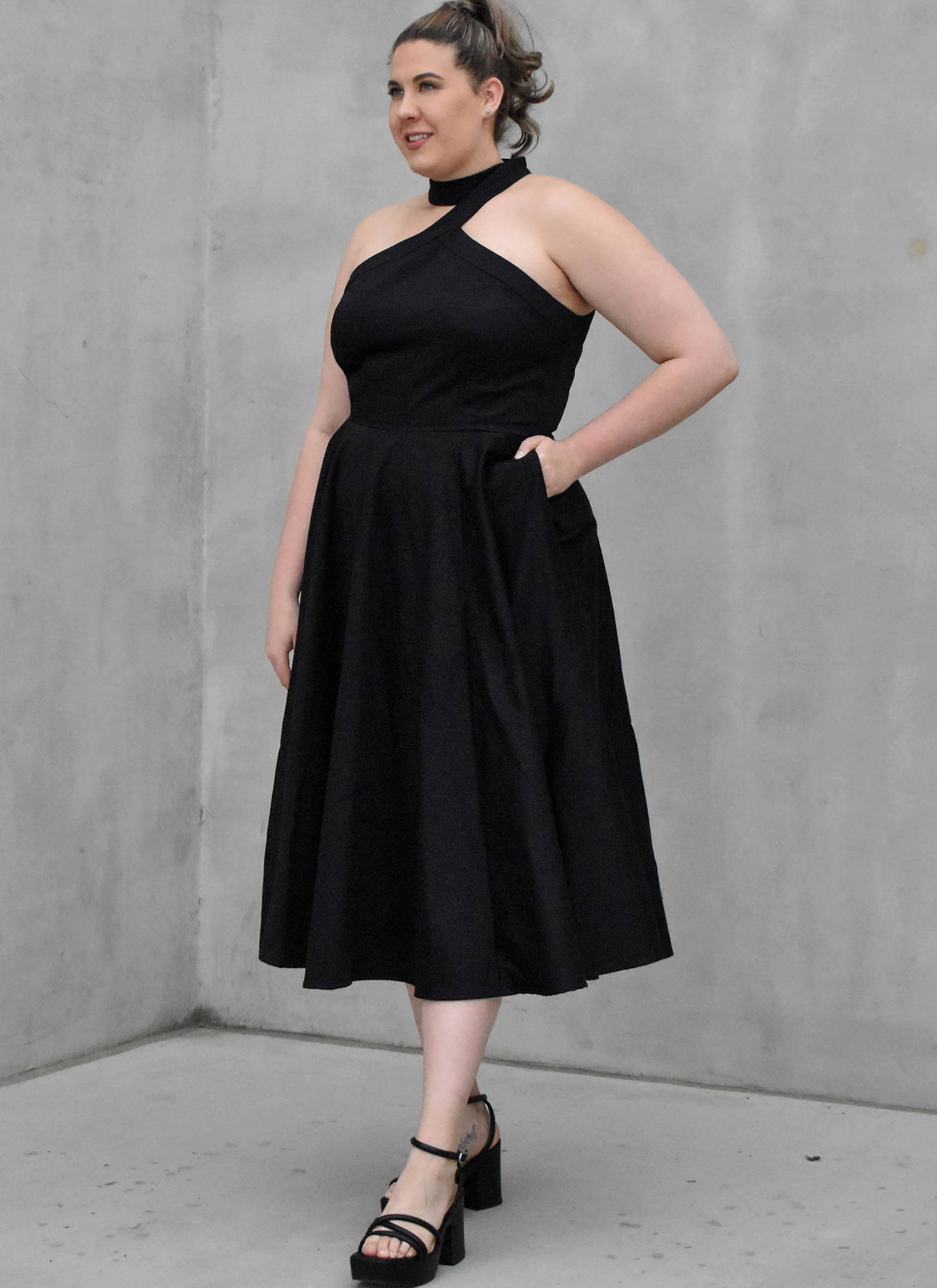 Female model in black dress
