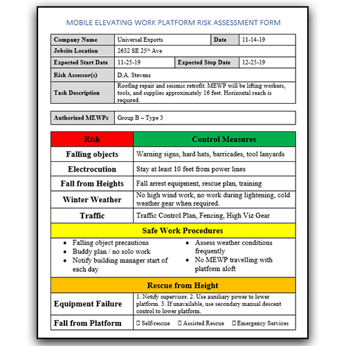 Download MEWP Risk Assessment Form