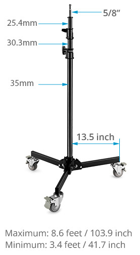 Proaim 5/8” Folding Wheel Base Stand for Lights & Studio Photography | Max. Height: 8.6 Feet