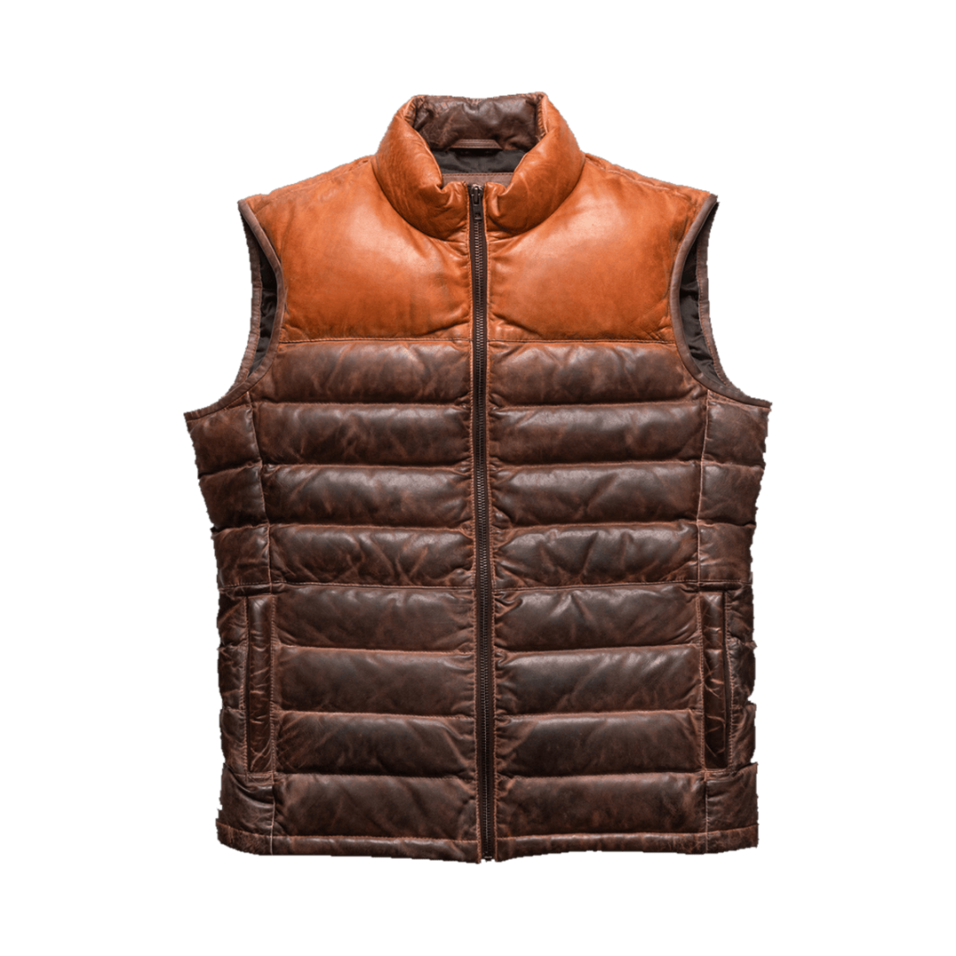 Men's brown leather down vest