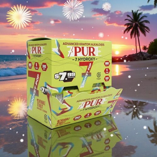 Box of PUR tampons by the beach at sunset with fireworks.