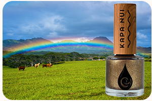 rainbows end toxin free nail polish with rainbow background