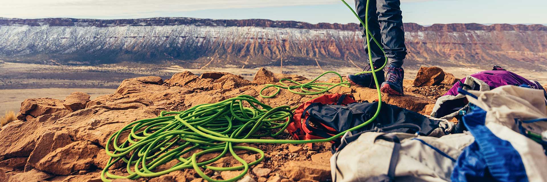 Rope laid across a rock formation