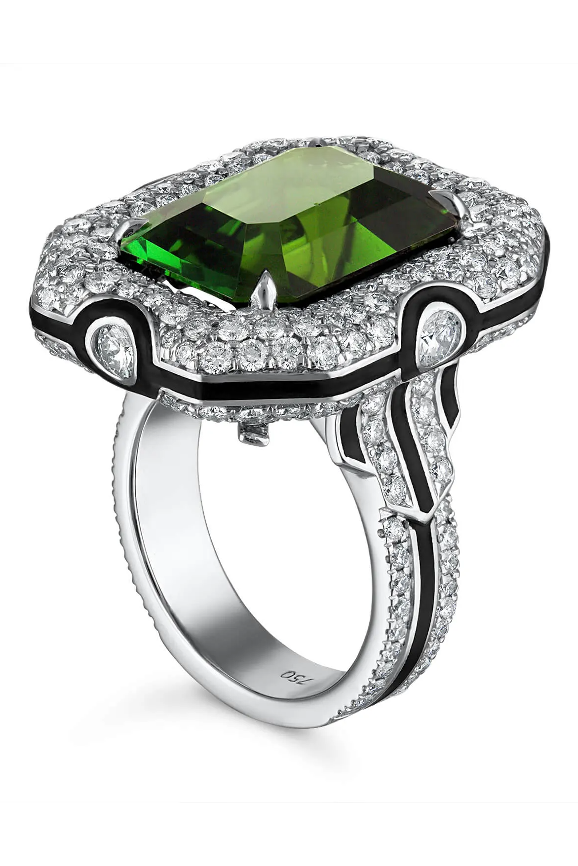 transforming jewelry - green tourmaline diamond  art deco ring 