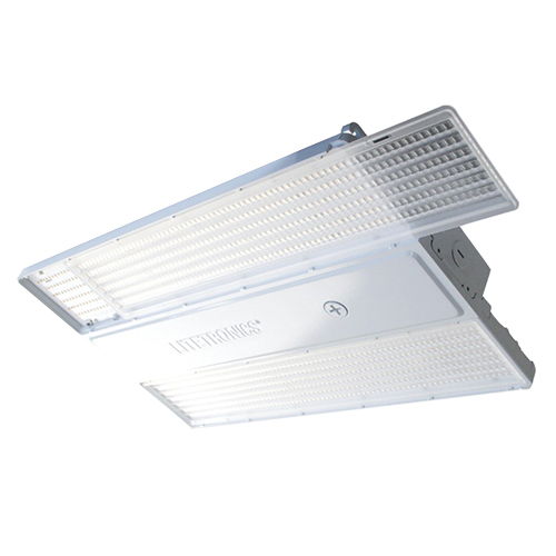 Ceiling-mounted LED light fixture with a rectangular design.
