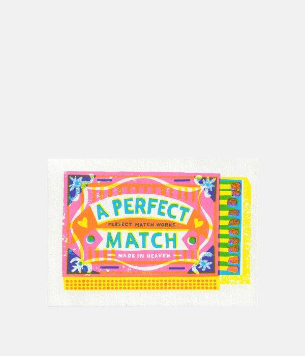 The Printed Peanut Perfect Match card illstrated to look like a brightly coloured match box.