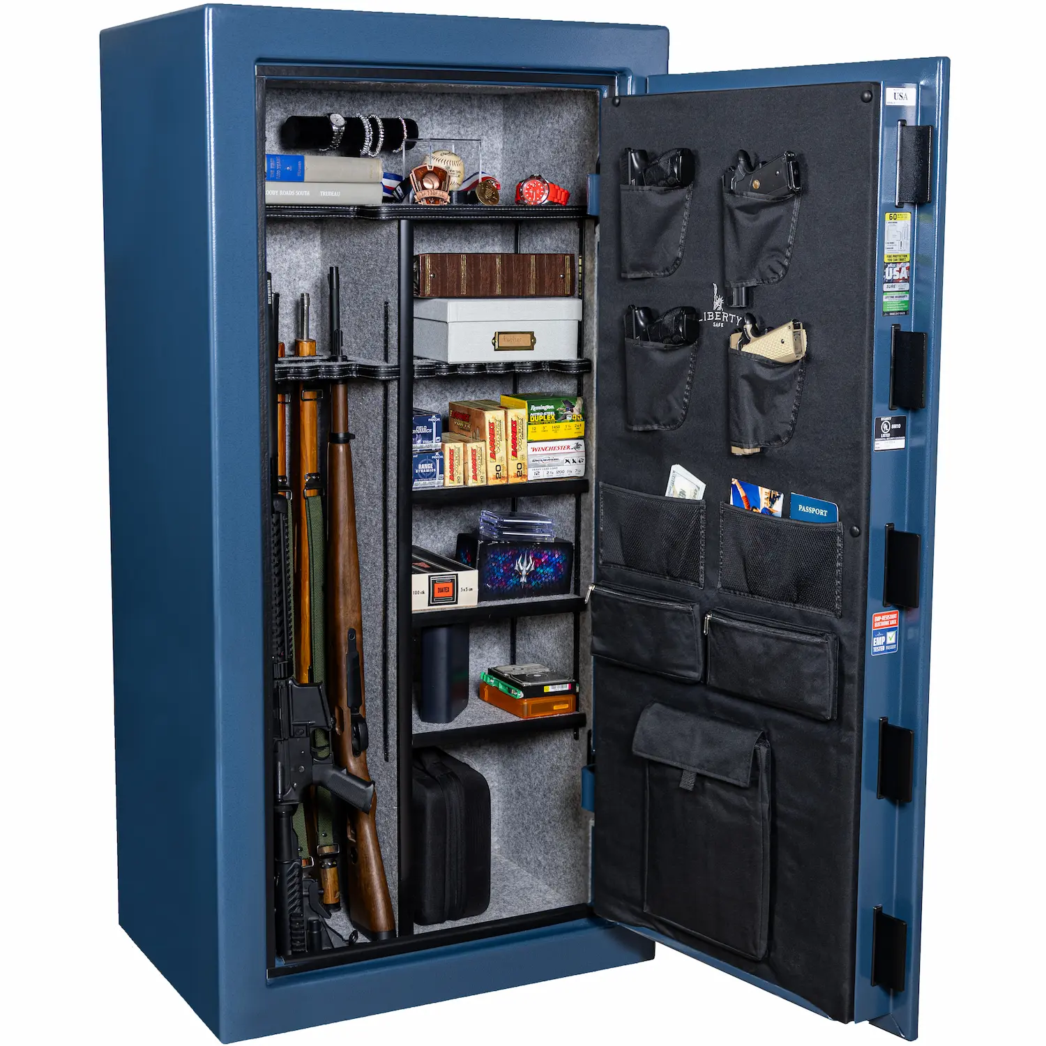 Liberty Safe's limited-edition 250th Commemorative USA 30 in textured blue featuring exclusive patriotic artwork