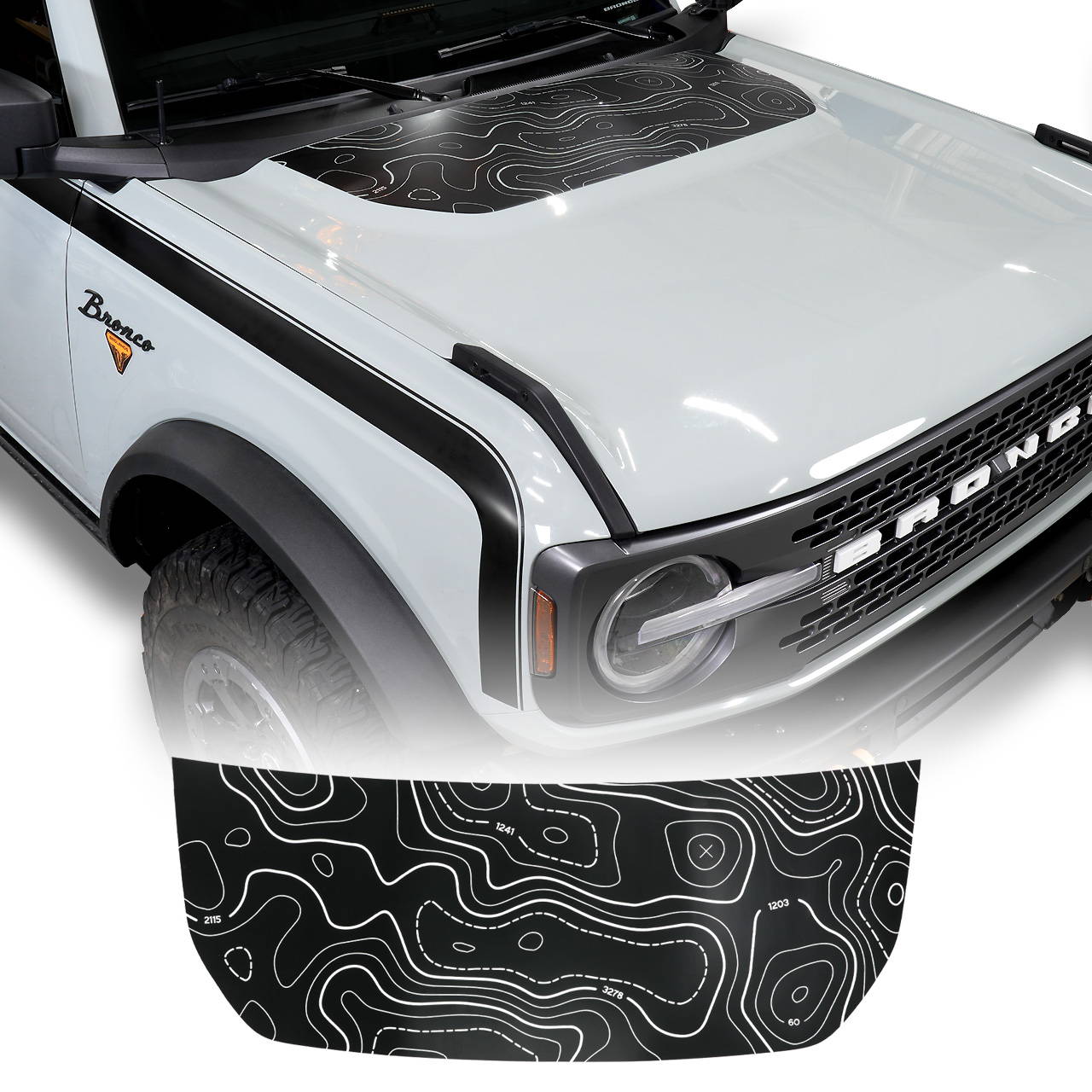 IAG Off-Road Front Hood Graphics - Topography Design fits 2021 + Ford Bronco