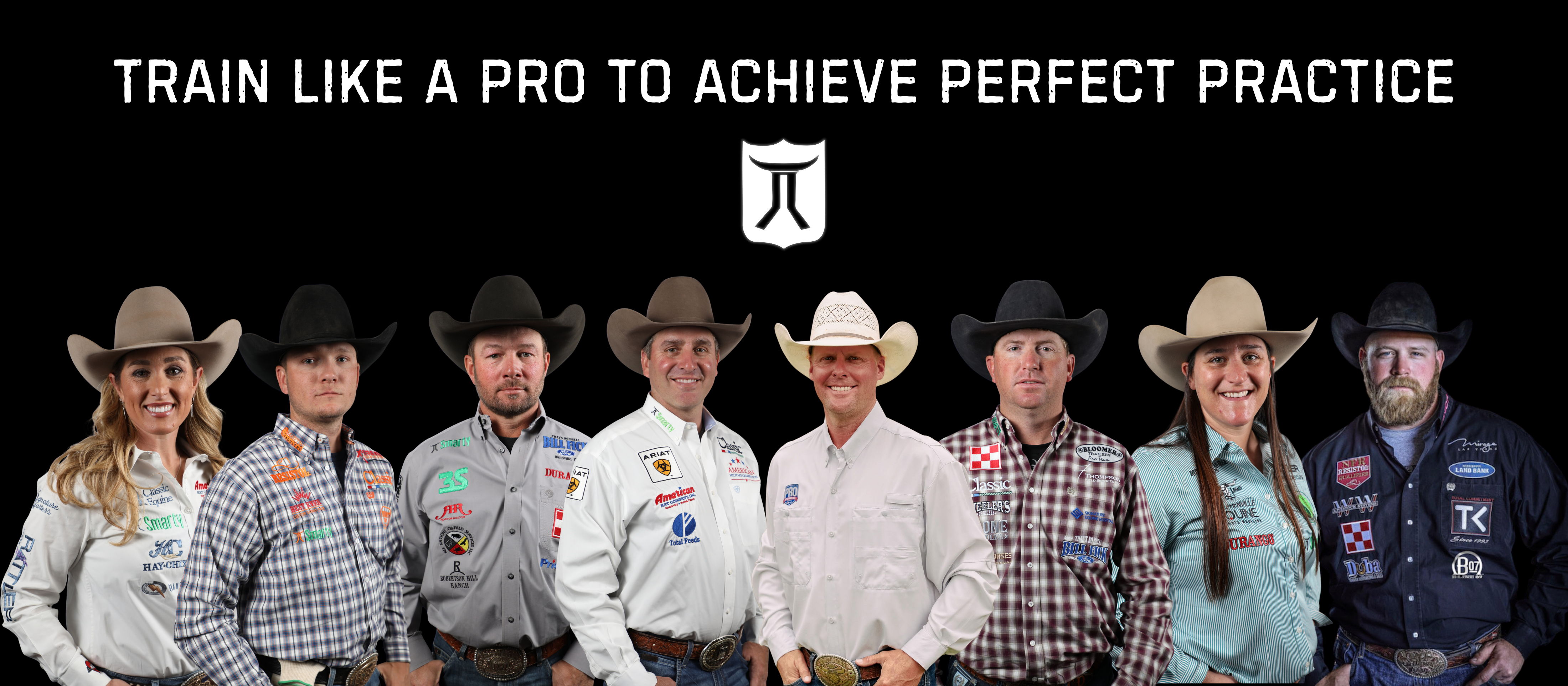 Group of cowboys and cowgirls promoting training for perfect practice.