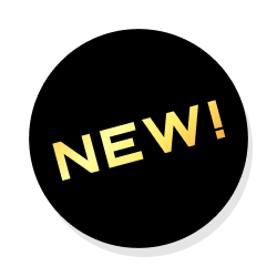 Black badge with the word 