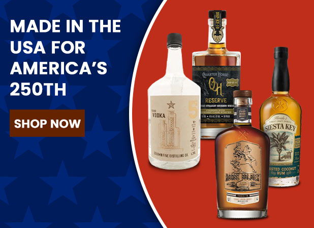Bottles of liquor with a patriotic theme for America's 250th anniversary.