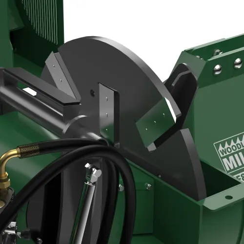 Close up of the TF810 wood chipper's 8 segmented reversable chipper blades