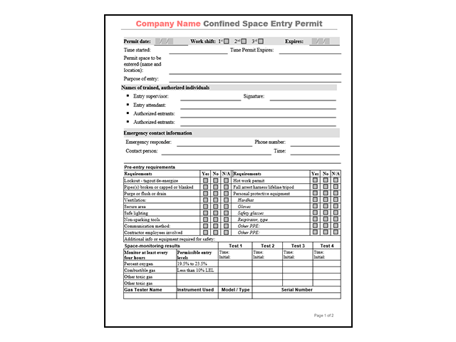 Confined Space Entry Program Template TUTORE ORG Master Of Documents