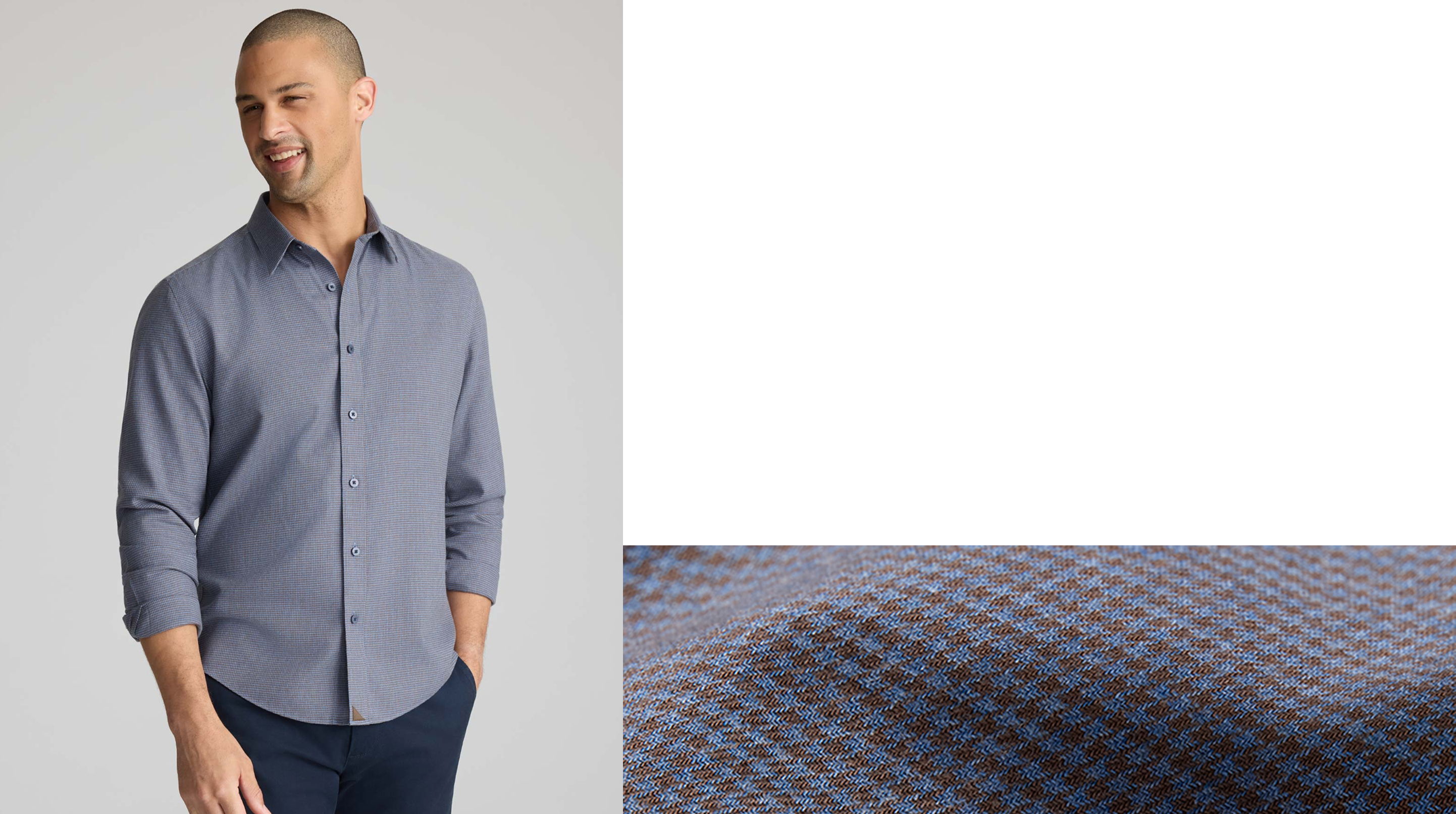 Man wearing a checkered shirt, showcasing fabric detail.