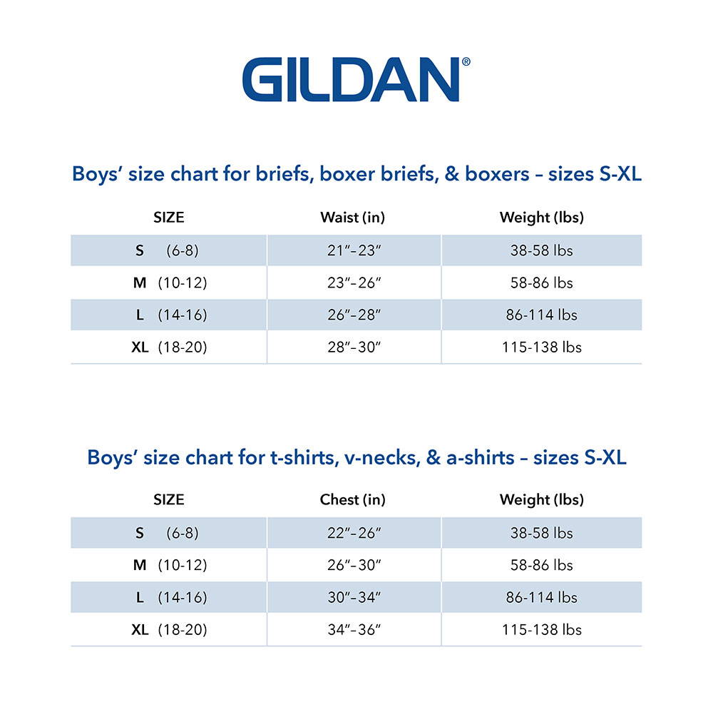 Gildan Size Chart for Youth \u0026 Adults 