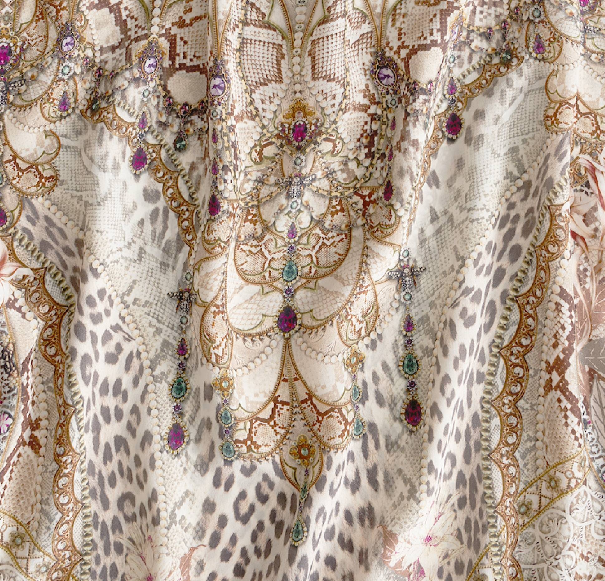 CAMILLA beige leopard printed silk fabric