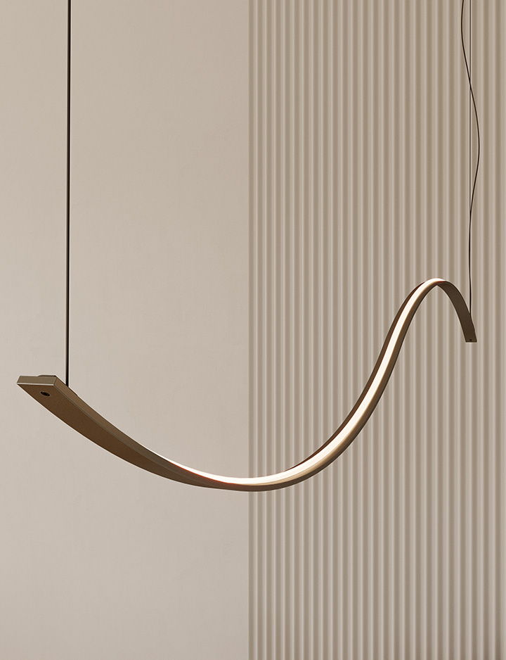 The Infinity curved strip light. Beautiful home chandeliers and lighting from Italian brand Bontempi.