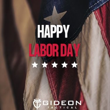 Happy Labor Day with American flag background and branding.