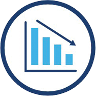 Line graph with decreasing bars and an arrow pointing downward.