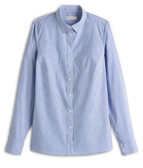 Tall women's dress shirt in blue and white stripe