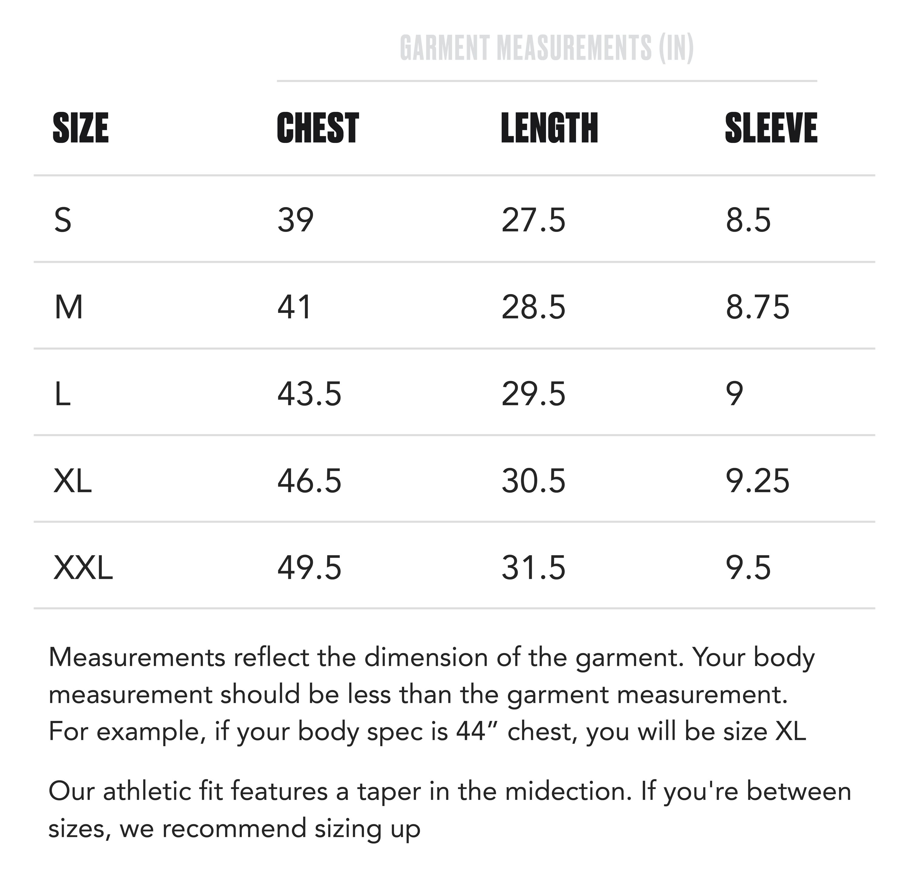 MANTRA Polo Size Guide