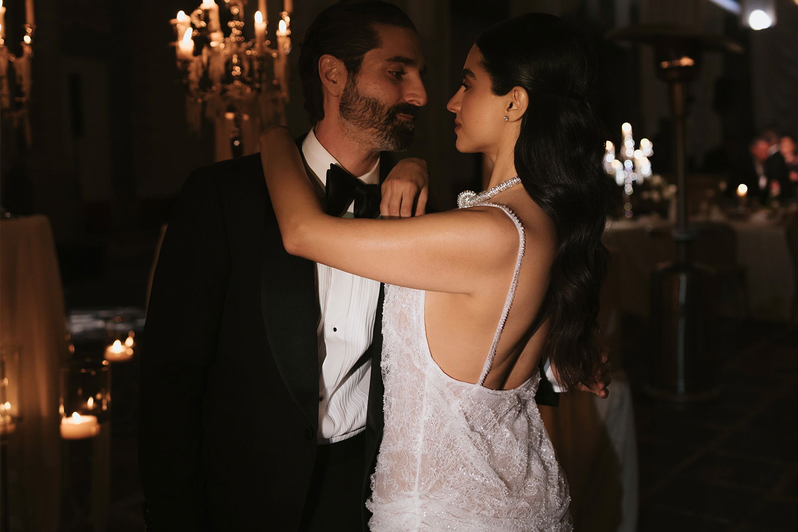 Bride and groom dancing