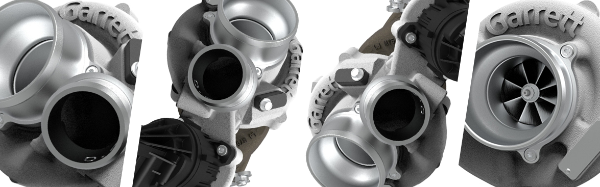 Photo collage of Garrett turbochargers for off-road vehicles.