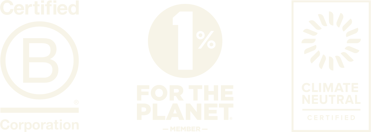 Certified B Corporation logo, 1% For The Planet, Climate Neutral Logo