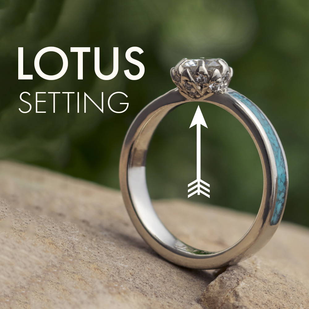 Engagement ring with lotus prong setting