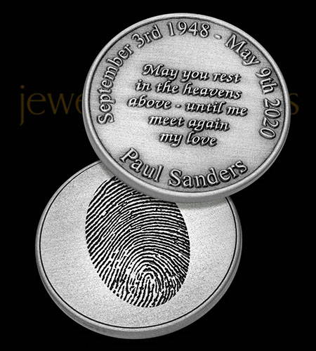 Solid Silver Satin Finish Thumbprint Memorial Coin