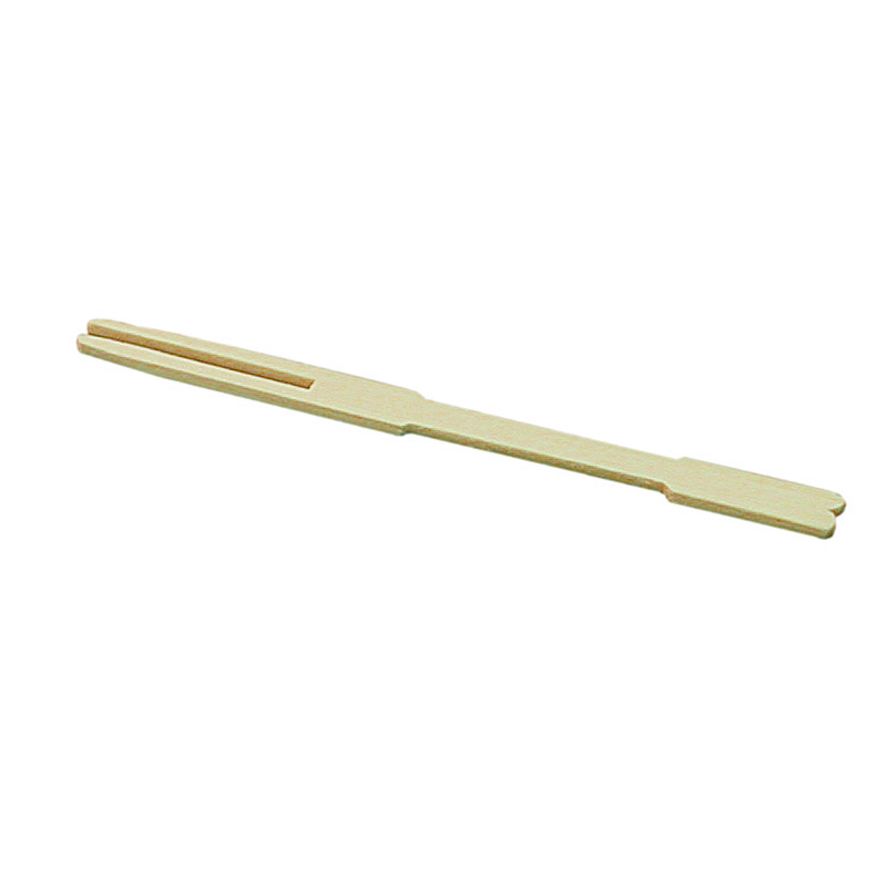A flat bamboo forked food pick