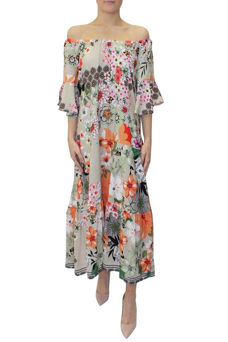 Stone Floral Maxi Dress | Cafe Latte | Wardrobe Fashion