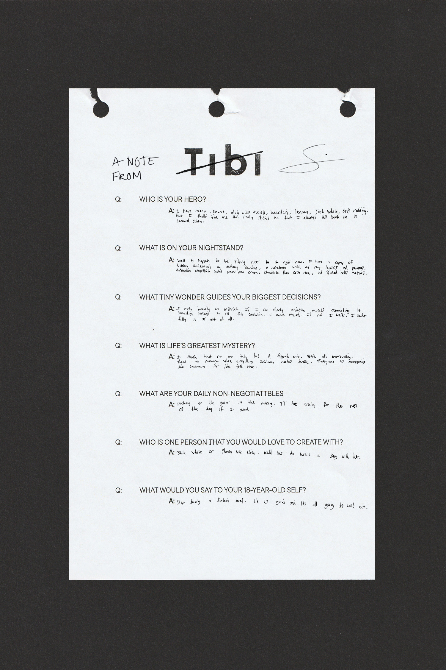 A note with questions and instructions, printed on white paper.