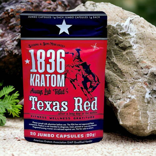 1836 Kratom Texas Red Kratom Jumbo Capsules 20 Capsules