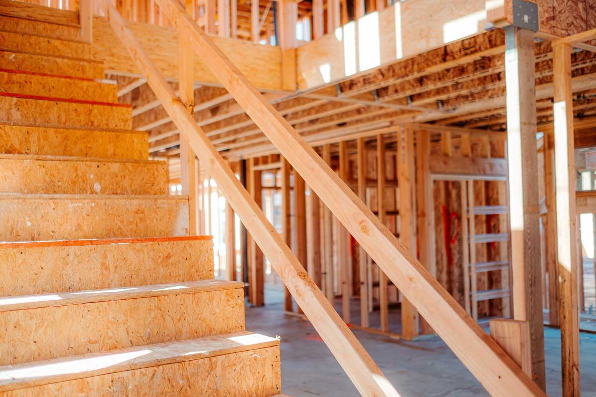 An inside view of a house being built