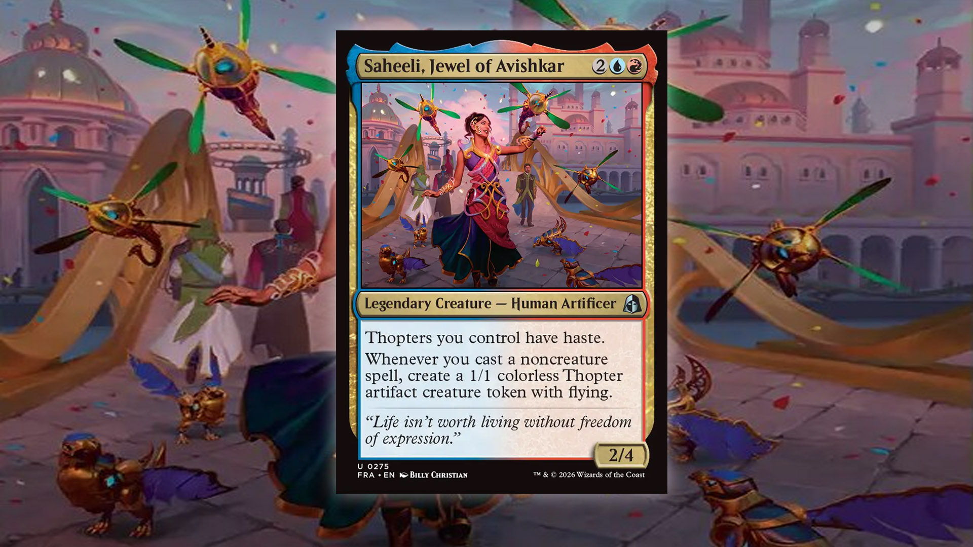 Saheeli, Jewel of Avishkar, a Spellslinger payoff in MTG's Reality Fracture expansion.