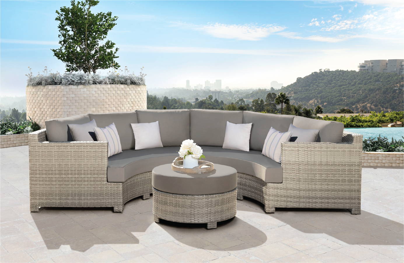grey curved outdoor sectional set