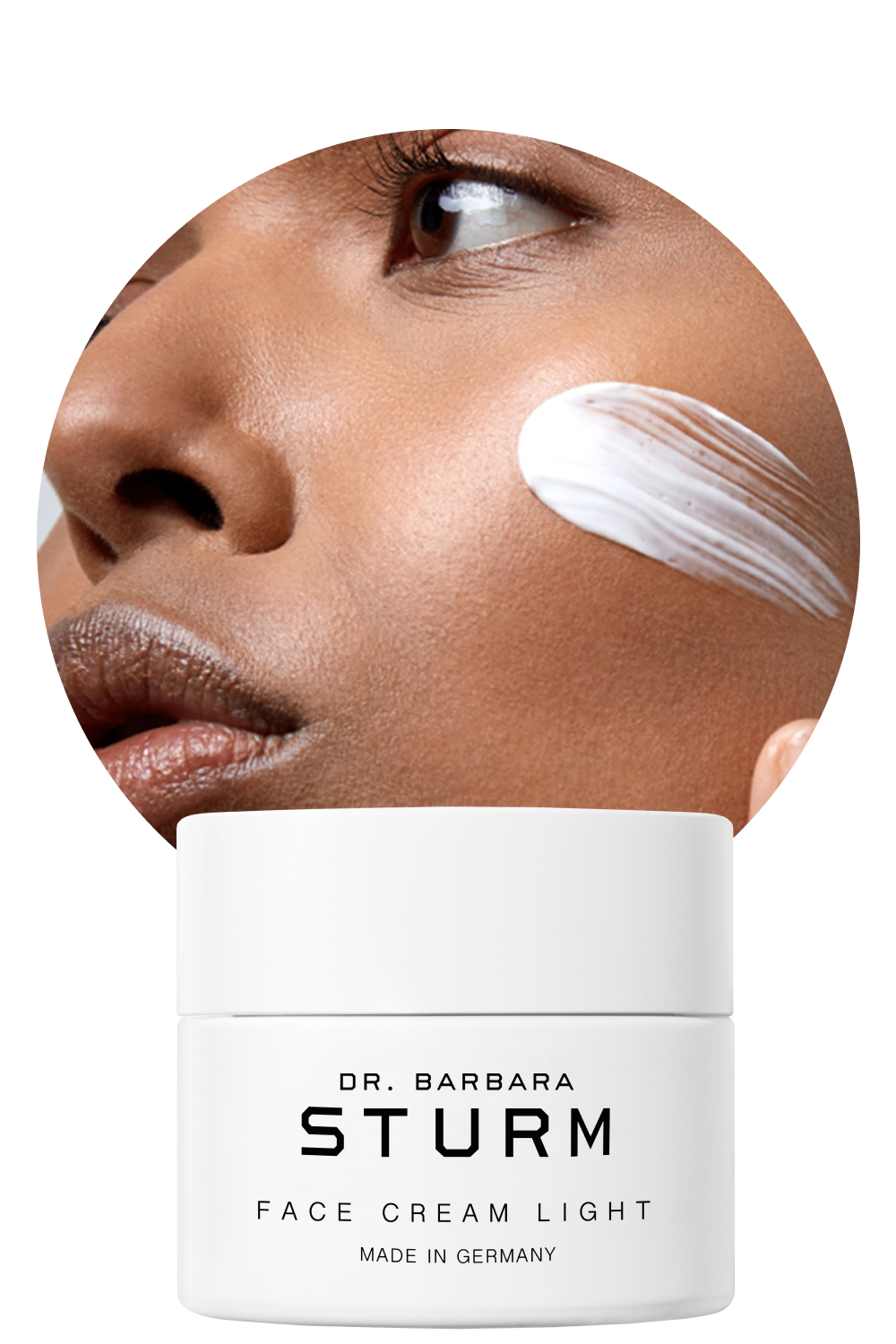 Face cream with model applying product to skin.