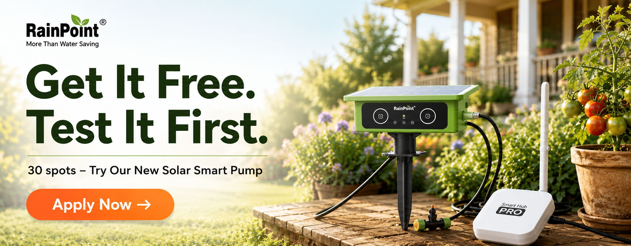 Advertisement for a solar smart pump with a call to action.