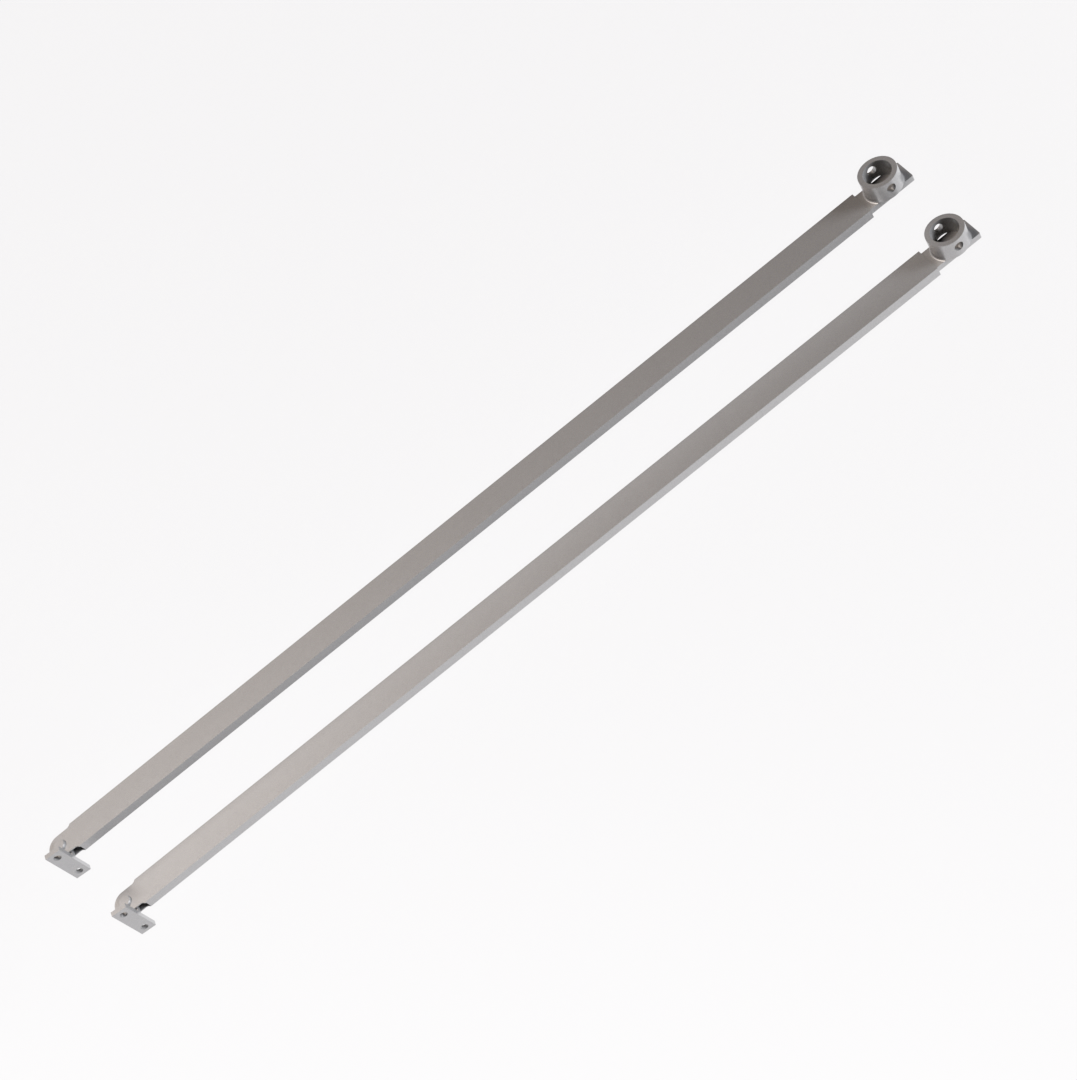 Two metallic rods with rounded ends on a white background.