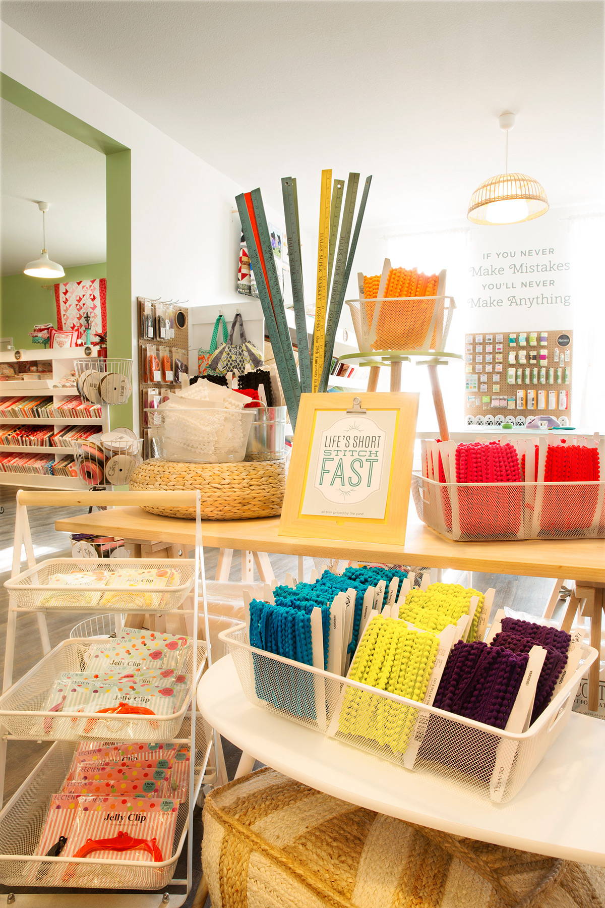a selection of colorful quilting trims