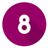 Circle with the number eight in white on a purple background.