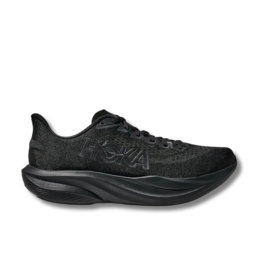 Black athletic shoe with a sleek design and textured upper.