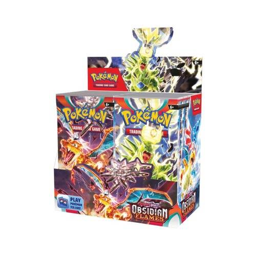 Pokémon Obsidian Flames trading card packs display box.