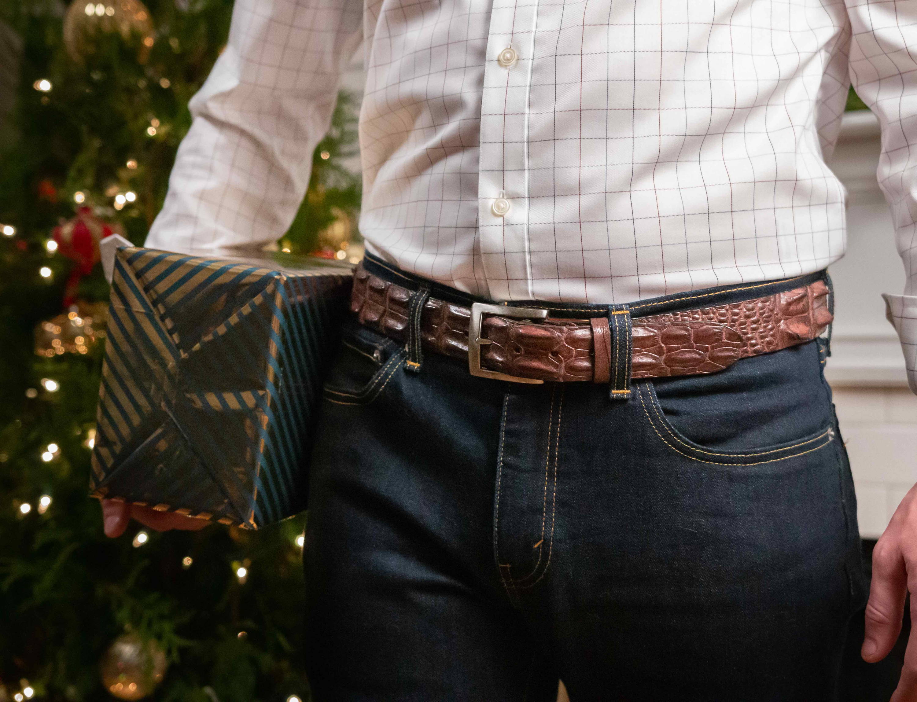 handmade leather belt men belt Brown Genuine Alligator leather belt for men gift for him