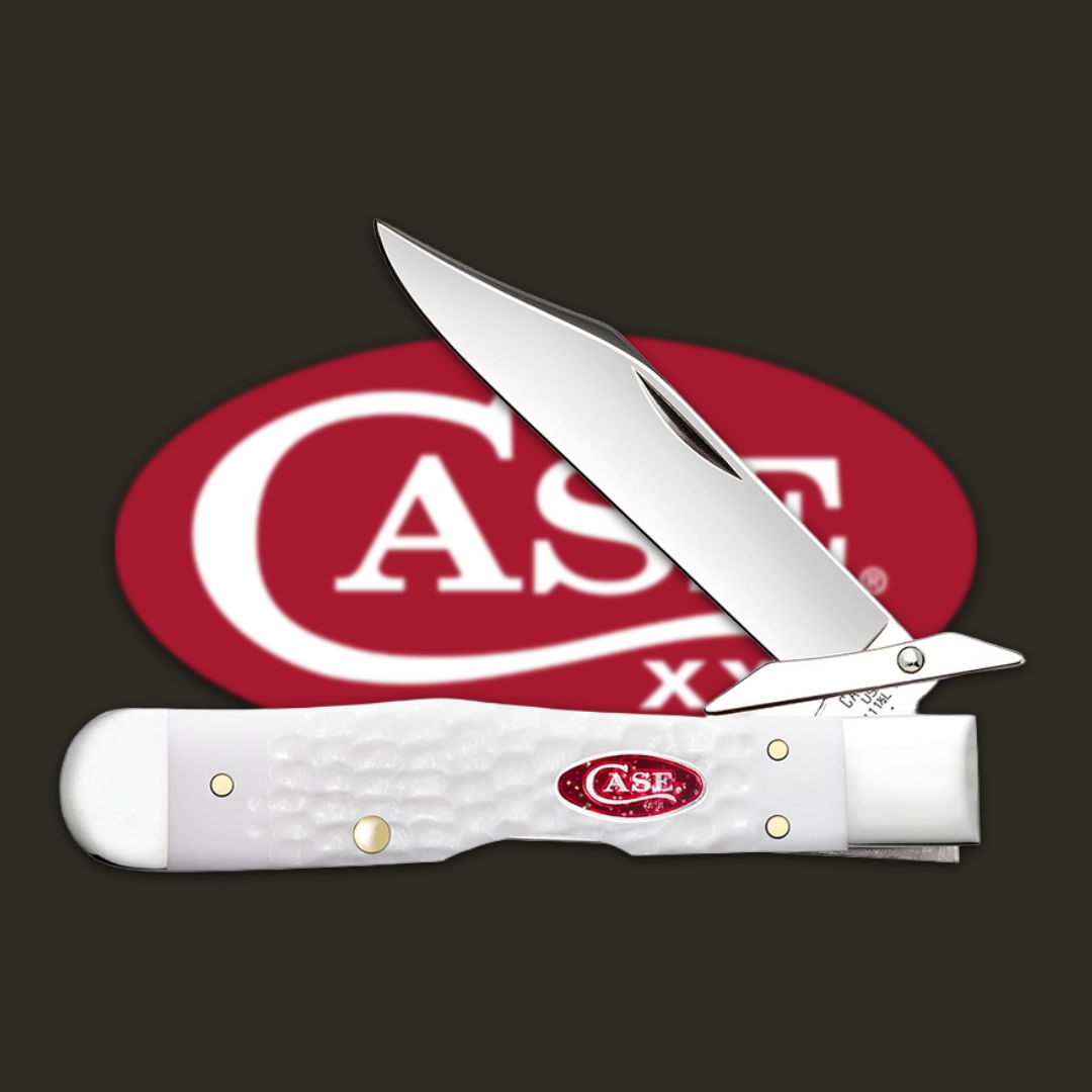 A folding knife with a white handle and a silver blade.