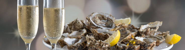 High Quality Organics Express Champagne and oysters and lemon