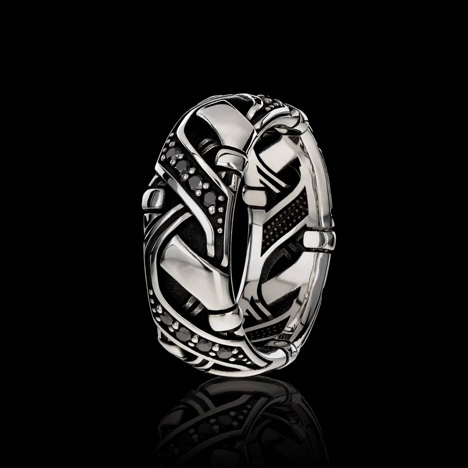 Valhalla Band 8.5mm in .925 Sterling Silver with Black Diamonds